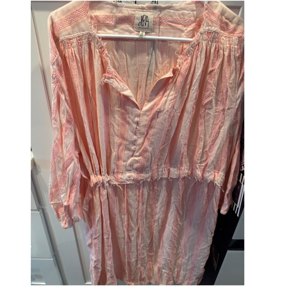dRA Los Angeles Peach Orange Striped Boho Midi Dress Drawstring Waist Womens M